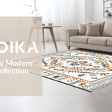Ultra Soft Area Rug, Non Slip, Stain Resistant, Washable Area Rugs for Living Room, Bedroom, Sophisticated Monochrome Ethnic Design(Ivory)