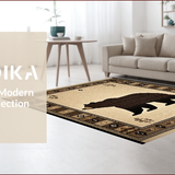 Ultra Soft Area Rug, Non Slip, Stain Resistant, Washable Area Rugs for Living Room, Bedroom, Cozy Cabin Bear Illustration(Beige)