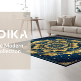 Ultra Soft Area Rug, Non Slip, Stain Resistant, Washable Area Rugs for Living Room, Bedroom, Artful Blue Toned Medallion Pattern(Gold)