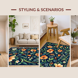Ultra Soft Area Rug, Non Slip, Stain Resistant, Washable Area Rugs for Living Room, Bedroom, Elegant Insect Botanical Arrangement(Black)