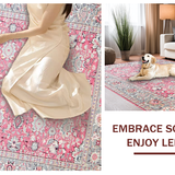 Ultra Soft Area Rug, Non Slip, Stain Resistant, Washable Area Rugs for Living Room, Bedroom, Vibrant Ottoman-inspired Geometric Design(Pink)