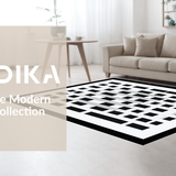 Ultra Soft Area Rug, Non Slip, Stain Resistant, Washable Area Rugs for Living Room, Bedroom, Rustic Monochrome Plaid Visual Appeal(Black)