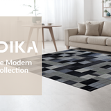 Ultra Soft Area Rug, Non Slip, Stain Resistant, Washable Area Rugs for Living Room, Bedroom, Minimalist Grey Square Concept(Black)