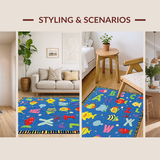 Ultra Soft Area Rug, Non Slip, Stain Resistant, Washable Area Rugs for Living Room, Bedroom, Playroom ABC Ocean Animals Area Rug Early Learning Alphabet Mat(Blue)