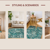 Ultra Soft Area Rug, Non Slip, Stain Resistant, Washable Area Rugs for Living Room, Bedroom, Elegant Distressed Medallion Aesthetic(Green)