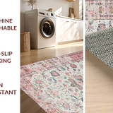Ultra Soft Area Rug, Non Slip, Stain Resistant, Washable Area Rugs for Living Room, Bedroom, Soft Earthy Tones with Flourish(Pink)