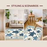 Ultra Soft Area Rug, Non Slip, Stain Resistant, Washable Area Rugs for Living Room, Bedroom, Elegant Neutral Sea Life Motif(White)