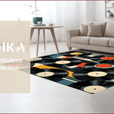 Ultra Soft Area Rug, Non Slip, Stain Resistant, Washable Area Rugs for Living Room, Bedroom, Elegant Abstract Record Design(Black)