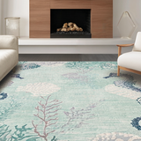 Ultra Soft Area Rug, Non Slip, Stain Resistant, Washable Area Rugs for Living Room, Bedroom, Marine Life Inspired Plush Bedside Rug with Stylized Seahorse and Shell Motifs(Blue)