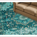 Ultra Soft Area Rug, Non Slip, Stain Resistant, Washable Area Rugs for Living Room, Bedroom, Elegant Distressed Medallion Motif(Blue)