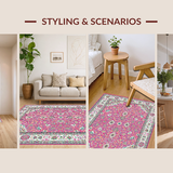 Ultra Soft Area Rug, Non Slip, Stain Resistant, Washable Area Rugs for Living Room, Bedroom, Soft Colorful Medallion Theme(Pink)