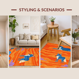 Ultra Soft Area Rug, Non Slip, Stain Resistant, Washable Area Rugs for Living Room, Bedroom, Cartoon Animal Whimsy Pattern(Orange)