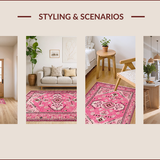 Ultra Soft Area Rug, Non Slip, Stain Resistant, Washable Area Rugs for Living Room, Bedroom, Chic Western Floral Aesthetic(Pink)