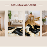 Ultra Soft Area Rug, Non Slip, Stain Resistant, Washable Area Rugs for Living Room, Bedroom, Chic Contemporary Marble Motif(Black)