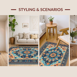 Ultra Soft Area Rug, Non Slip, Stain Resistant, Washable Area Rugs for Living Room, Bedroom, Luxurious Jewel-Toned Decorative Elements(Blue)