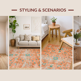 Ultra Soft Area Rug, Non Slip, Stain Resistant, Washable Area Rugs for Living Room, Bedroom, Cozy Rust and Teal Medallion(Orange)