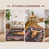 Ultra Soft Area Rug, Non Slip, Stain Resistant, Washable Area Rugs for Living Room, Bedroom, Pastel Highland Cattle Decorative Style(Brown)