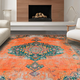 Ultra Soft Area Rug, Non Slip, Stain Resistant, Washable Area Rugs for Living Room, Bedroom, Transitional Round Ogee Design Elements(Orange)