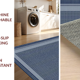 Ultra Soft Area Rug, Non Slip, Stain Resistant, Washable Area Rugs for Living Room, Bedroom, Contemporary Navy Square Motif(Blue)