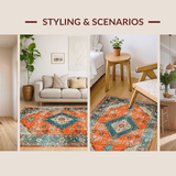 Ultra Soft Area Rug, Non Slip, Stain Resistant, Washable Area Rugs for Living Room, Bedroom, Rustic Teal Floral Motif Charm(Orange)