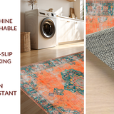 Ultra Soft Area Rug, Non Slip, Stain Resistant, Washable Area Rugs for Living Room, Bedroom, Transitional Round Ogee Design Elements(Orange)