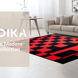 Ultra Soft Area Rug, Non Slip, Stain Resistant, Washable Area Rugs for Living Room, Bedroom, Chic Monochrome Checkered Layout(Red)
