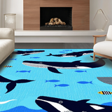 Ultra Soft Area Rug, Non Slip, Stain Resistant, Washable Area Rugs for Living Room, Bedroom, Playful Nautical Creature Design(Blue)
