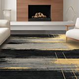 Ultra Soft Area Rug, Non Slip, Stain Resistant, Washable Area Rugs for Living Room, Bedroom, Elegant Modern Gold Accents(Black)