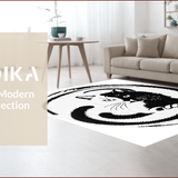 Ultra Soft Area Rug, Non Slip, Stain Resistant, Washable Area Rugs for Living Room, Bedroom, Round Yin Yang Cat Rug for Bathroom Decor(Black)