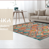Ultra Soft Area Rug, Non Slip, Stain Resistant, Washable Area Rugs for Living Room, Bedroom, Rustic Geometric Teal Elegance(Orange)