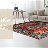 Ultra Soft Area Rug, Non Slip, Stain Resistant, Washable Area Rugs for Living Room, Bedroom, Rustic Earthy Vintage Motif(Red)