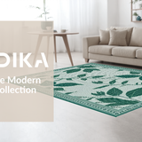 Ultra Soft Area Rug, Non Slip, Stain Resistant, Washable Area Rugs for Living Room, Bedroom, Dark Green Organic Leaf Motif(Gray)