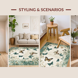 Ultra Soft Area Rug, Non Slip, Stain Resistant, Washable Area Rugs for Living Room, Bedroom, Whimsical Green Insect Motif Design(Beige)