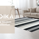 Ultra Soft Area Rug, Non Slip, Stain Resistant, Washable Area Rugs for Living Room, Bedroom, Contemporary Striped Rug, Versatile Geometric Art(Black)