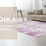 Ultra Soft Area Rug, Non Slip, Stain Resistant, Washable Area Rugs for Living Room, Bedroom, Delicate Ogee Pattern in Lavender(White)