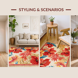 Ultra Soft Area Rug, Non Slip, Stain Resistant, Washable Area Rugs for Living Room, Bedroom, Colorful Modern Flora Arrangement(Red)