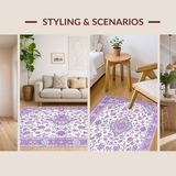 Ultra Soft Area Rug, Non Slip, Stain Resistant, Washable Area Rugs for Living Room, Bedroom, Serene Faded Floral Elements(Purple)