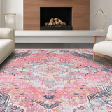 Ultra Soft Area Rug, Non Slip, Stain Resistant, Washable Area Rugs for Living Room, Bedroom, Vibrant Ogee Patterned Delight(Pink)