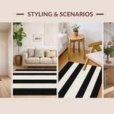 Ultra Soft Area Rug, Non Slip, Stain Resistant, Washable Area Rugs for Living Room, Bedroom, KaHouen Striped Pattern Rug(Black)