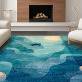 Ultra Soft Area Rug, Non Slip, Stain Resistant, Washable Area Rugs for Living Room, Bedroom, Oceanic Serenity Rug with Modern Turtle Silhouette and Coastal Swirl Motifs(Blue)