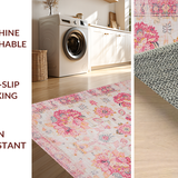 Ultra Soft Area Rug, Non Slip, Stain Resistant, Washable Area Rugs for Living Room, Bedroom, Sophisticated Classic Distressed Look(Pink)