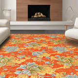 Ultra Soft Area Rug, Non Slip, Stain Resistant, Washable Area Rugs for Living Room, Bedroom, Contemporary Tropical Blossom Aesthetic(Orange)