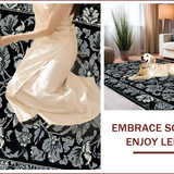 Ultra Soft Area Rug, Non Slip, Stain Resistant, Washable Area Rugs for Living Room, Bedroom, Lightweight Waterproof Picnic Rug with Floral Design(Black)