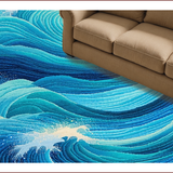 Ultra Soft Area Rug, Non Slip, Stain Resistant, Washable Area Rugs for Living Room, Bedroom, Ocean Beach Wave Polyester(Blue)