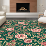 Ultra Soft Area Rug, Non Slip, Stain Resistant, Washable Area Rugs for Living Room, Bedroom, Classic Vintage Floral Composition(Green)