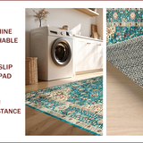 Ultra Soft Area Rug, Non Slip, Stain Resistant, Washable Area Rugs for Living Room, Bedroom, Chic Dark Green Ogee Pattern(Blue)