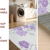 Ultra Soft Area Rug, Non Slip, Stain Resistant, Washable Area Rugs for Living Room, Bedroom, Sophisticated Grey Floral Elegance(Purple)