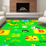 Ultra Soft Area Rug, Non Slip, Stain Resistant, Washable Area Rugs for Living Room, Bedroom, Vibrant Alphabet Animal Theme(Green)