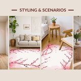 Ultra Soft Area Rug, Non Slip, Stain Resistant, Washable Area Rugs for Living Room, Bedroom, Artistic Cherry Blossom Illustration(Pink)