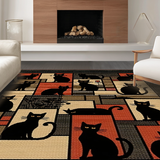 Ultra Soft Area Rug, Non Slip, Stain Resistant, Washable Area Rugs for Living Room, Bedroom, Quirky Contemporary Cat Imagery(Black)